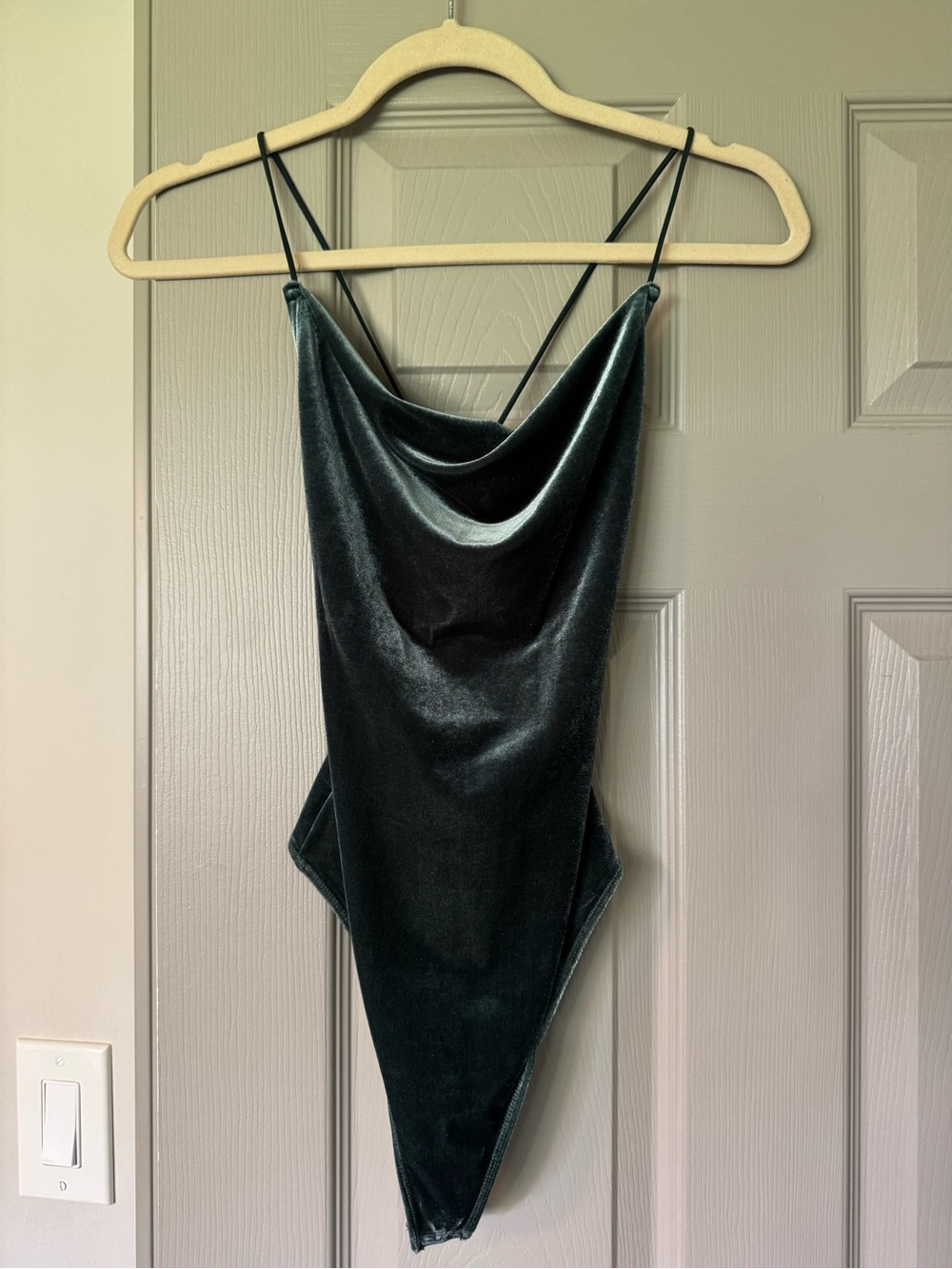Abercrombie & Fitch Dark Green Velvet Cowl Neck Bodysuit